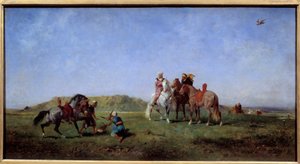 Sólyomvadászat Algériában Eugene Fromentin (1820-1876) festménye 19. század V. 0,45x0,85 m