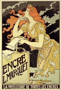 A „Marquet Ink”-et hirdető plakát reprodukciója alkotó: Eugene Grasset