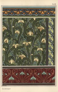 Hóvirág, Galanthus nivalis, mint design motívum tapétákon, szegélyeken és szöveteken alkotó: Eugene Grasset
