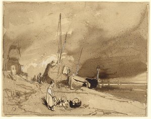 Bord de Plage (Halászcsónakok a tengerparton, viharfelhők a távolban) alkotó: Eugene Isabey