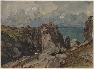 Sziklák a tenger mellett Cézembre-ben, Bretagne-ban alkotó: Eugene Isabey