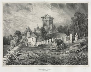 Festői és romantikus utazások a régi Franciaországban: Auvergne (II. kötet): Pesteil kastély Polminhac-ban, 202. tábla alkotó: Eugene Isabey