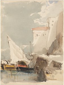 Vitorlások a napsütötte kikötőben (recto) alkotó: Eugene Isabey