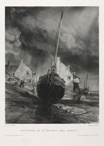 Hat tengerészgyalogos: Saint Valéry-sur-Somme szuvenír, 1833. alkotó: Eugene Isabey