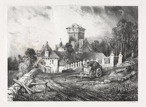 Festői és romantikus utazások az ókori Franciaországban, Auvergne: Château de Pesteil Polminhacban alkotó: Eugene Isabey