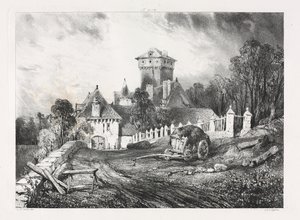 Festői és romantikus utazások az ókori Franciaországban, Auvergne: Château de Pesteil Polminhacban alkotó: Eugene Isabey