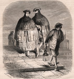 A lámpás ajtó Velencében a 18. században - Gaetano Zompini (1700-1778) Viollat rajza - Velence metierei alkotó: Eugene Joseph (after) Viollat