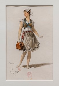 A Korrigane. Charles-Marie Widor balettje, jelmezmodell. 1880, toll, akvarell és gouache papíron.