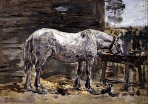 A Horse Drinking, 1885-90 körül (olaj, panel) alkotó: Eugene Louis Boudin
