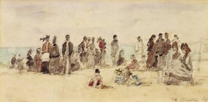 Beach Scene, 1864 (toll, tinta és WC papíron) alkotó: Eugene Louis Boudin