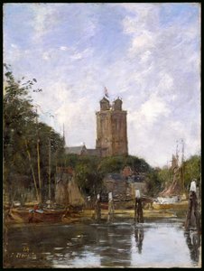 Dordrecht, a Nagytemplom a csatornától, 1884 alkotó: Eugene Louis Boudin