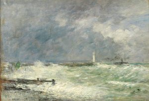 Le Havre kikötőjének bejárata viharos időben, 1895 alkotó: Eugene Louis Boudin