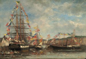 Fesztivál Honfleur kikötőjében, 1858. alkotó: Eugene Louis Boudin