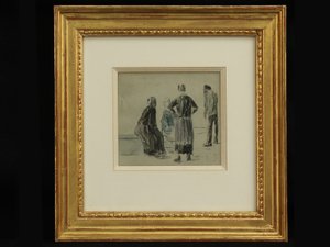 Figurák a tengerparton, 1860 körül (konte és akvarell papíron) alkotó: Eugene Louis Boudin