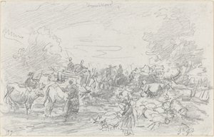 Csordák keresztező patakon, 1877. alkotó: Eugene Louis Boudin