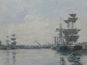 Le Havre, hajók egy medencében alkotó: Eugene Louis Boudin