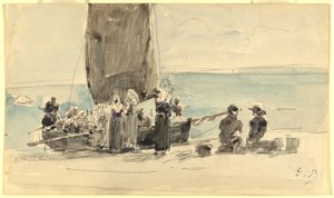 A csónakok berakodása, c. 1875. alkotó: Eugene Louis Boudin