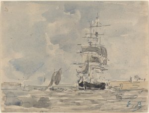 Tengeri táj vitorlás hajóval, c. 1875. alkotó: Eugene Louis Boudin