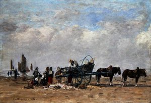 The Fish Cart, Berck, 1880 körül (olaj, vászon táblára rakva) alkotó: Eugene Louis Boudin