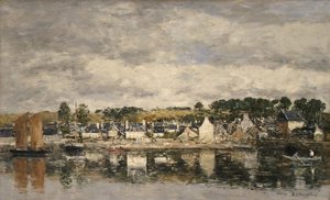 Falu egy folyó mellett, valószínűleg 1867-ben. alkotó: Eugene Louis Boudin