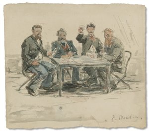A Saint-Siméon farmon (Jongkind, Émile van Marcke, Claude Monet és „Achard atya”), kb. 1867 (akvarell és ceruza papíron) alkotó: Eugene Louis Boudin