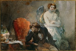 Az október éjszakája Alfred de Musset (1810-1857) műveinek illusztrációja. Eugene Louis lami (1800-1890) akvarellje 19. századi nap. 0,1x0,14 m Malmaison, musee du chateau alkotó: Eugene Louis Lami