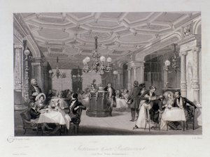 Kilátás a párizsi Palais Royal közelében található „Les trois freres provencaux” étterem belsejére. Eugene Louis Lami (1800-1890) metszete 1843 Magángyűjtemény
