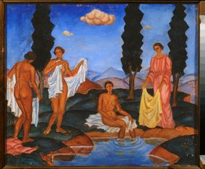 Fürdőzők - Eugeniusz Zak (1884-1926) munkája, tempera kartonon