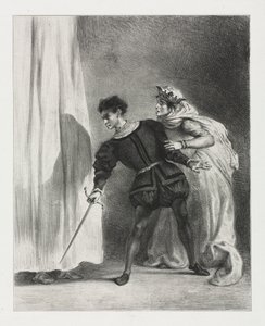 Hamlet: Polonius meggyilkolása alkotó: Eugène Delacroix