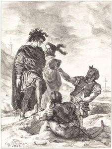 Hamlet és Horatio a sírásók előtt (V. felvonás, I. jelenet) alkotó: Eugène Delacroix