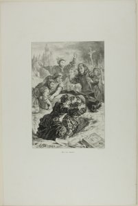 Hamlet és Laertes Ophelia sírjánál, 15. tábla a Hamletből alkotó: Eugène Delacroix