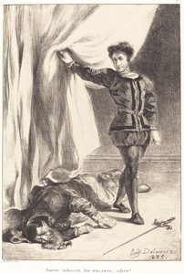 Hamlet és Polonius teste (III. felvonás, IV. jelenet) alkotó: Eugène Delacroix