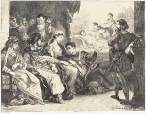 Hamlet apja mérgezését játszó játékosok III. felvonás, II. jelenet, 1835. alkotó: Eugène Delacroix