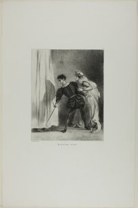 Polonius meggyilkolása, 9. tábla a Hamletből alkotó: Eugène Delacroix