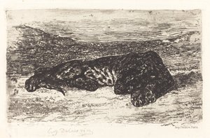 Tigris alszik a sivatagban, c. 1830. alkotó: Eugène Delacroix