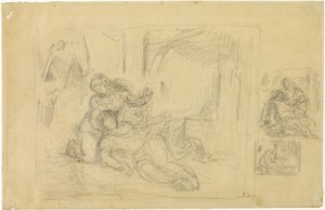 Haldokló nő (?), Férfi a hálószobában, két vázlat ugyanarról alkotó: Eugène Delacroix
