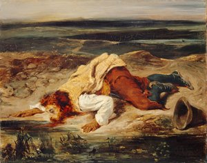 Megsebesült brigand római juhászkutya, 1825 körül. alkotó: Eugène Delacroix