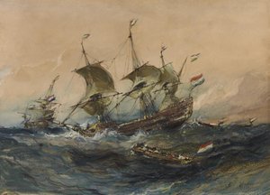 Holland hajók a viharban alkotó: Eugene Isabey