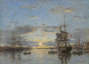 Németül: Le Havre. A külső kikötő napnyugtakor Le Havre: A külső kikötő napnyugtakor alkotó: Eugene Louis Boudin