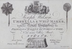 Reklám Joseph Wilsonnak, esernyő- és ostorkészítőnek, London (metszet) alkotó: European School