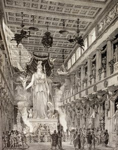 A művész benyomása Athéné istennő szobráról az athéni Parthenonban, a klasszikus időszakban, az „El Mundo Ilustrado”-ból, Barcelona, 1880 (litho) alkotó: European School