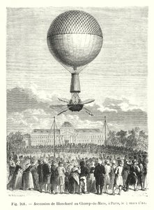 Blanchard felemelkedése a Champ-de-Mars-ra, Párizsban, 1784. március 2. alkotó: European School