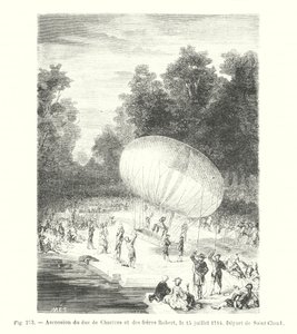Chartres hercegének mennybemenetele és a Robert fivérek, 1784. július 15., Indulás Saint-Cloudból (metszet) alkotó: European School