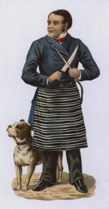 Hentes, élező kés, kutyával alkotó: European School