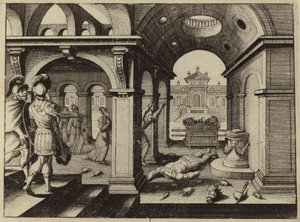 Elfogott frigyláda Dagon filiszteus templomában (metszet) alkotó: European School