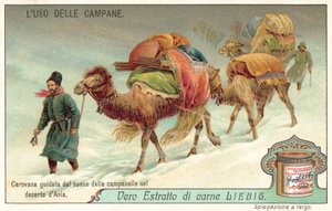 Harangszótól vezérelt karaván Közép-Ázsia sivatagában (chromolitho) alkotó: European School