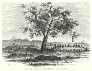 Temető és szent fa Mbindában (metszet) alkotó: European School