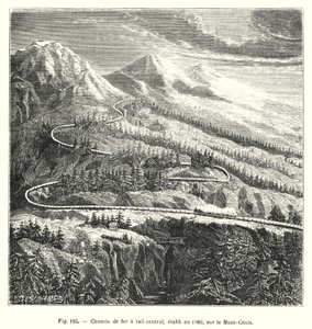 Központi vasút, 1866-ban, a Mont-Cenis-en (metszet) alkotó: European School