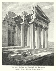 A Parthenon északkeleti sarkának építése, Athén, Ókori Görögország (metszet) alkotó: European School