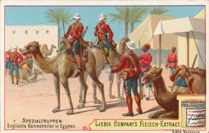 Angol katonák tevéken, Liebig-kártya, 20. század eleje (kromo) alkotó: European School